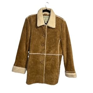 Vintage St. John's Bay Washable Suede Coat Jacket Large Sherpa Lined Brown‎